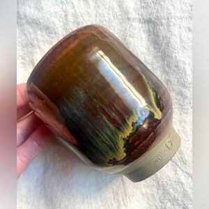 Signed Studio Pottery Drip Glaze Tea Cup Earthy Handmade Bowl